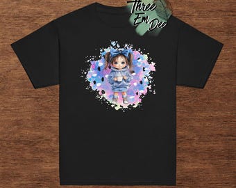 aquarela menina peculiar fundo colorido pincelada DTG impresso menina casual camiseta gráfica