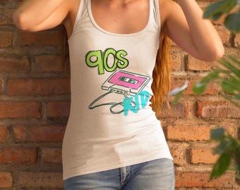 Canotta estiva da donna con stampa grafica DTG per bambini, stile retrò neon anni '90