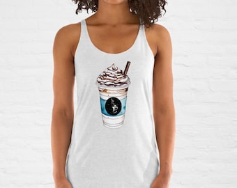 Camiseta sin mangas con estampado gráfico casual para mujer, con acuarela frappé, clipart DTG