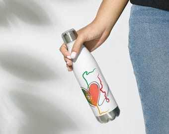 Portugal flag heart sketch outline UV printed 17oz stainless steel water bottle