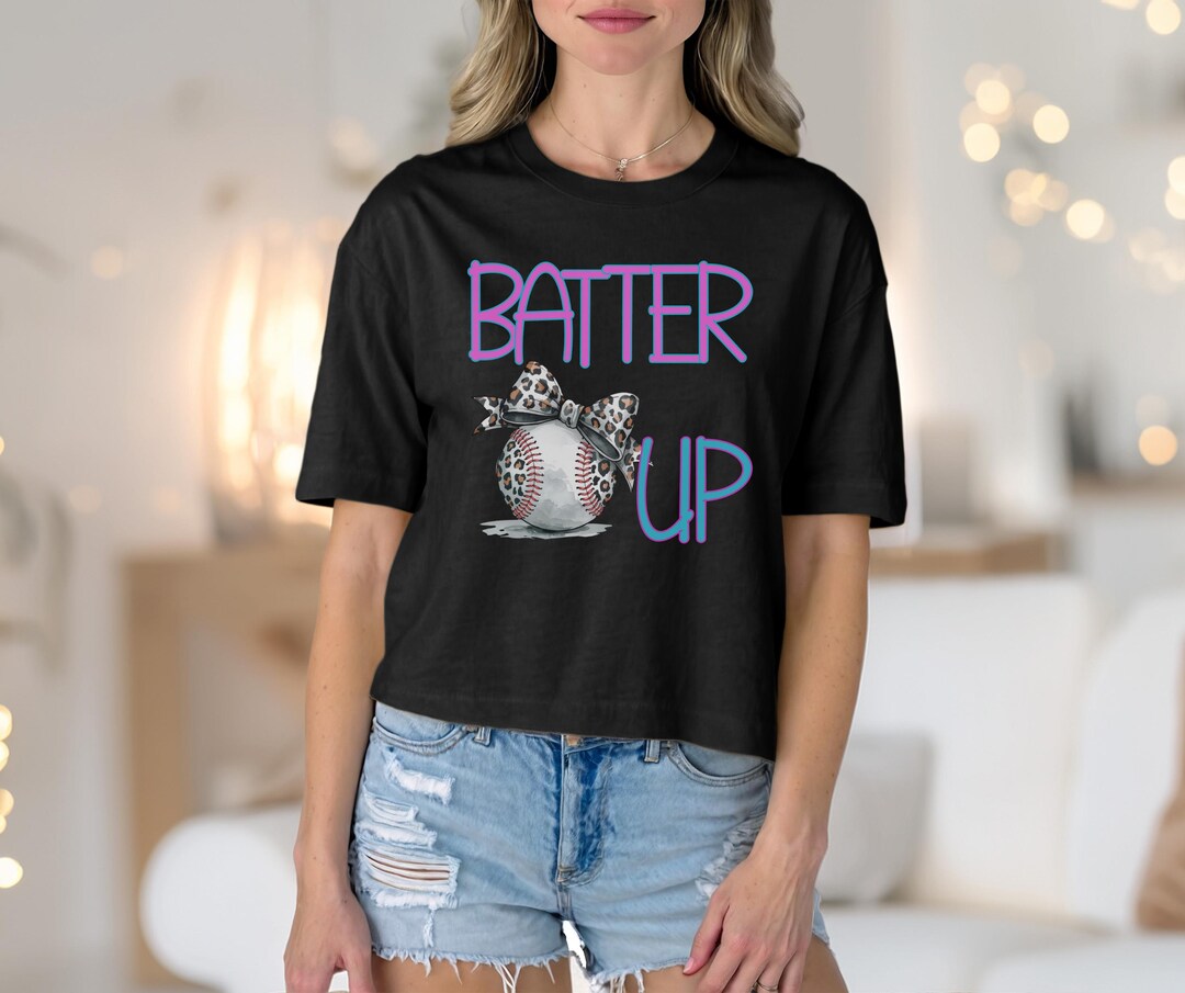 Batter up Neon Letters Baseball Mom DTG Printed Womens Graphic Boxy Tee ...