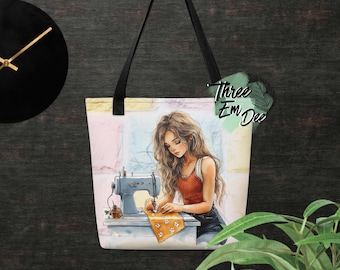 aquarela costura menina pastel colorido pincelada fundo sublimação impressa sacola de compras