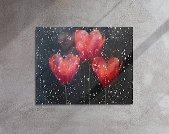 Impresión en metal con diseño abstracto de salpicaduras de pintura, corazones y rosas de San Valentín, 40 x 50 cm, impresión por sublimación.