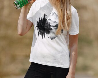 T-shirt casual da donna con stampa DTG e grafica schizzo natura
