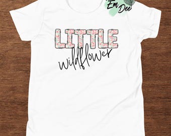 Camiseta estampada casual de verão para meninas com flores silvestres da primavera DTG