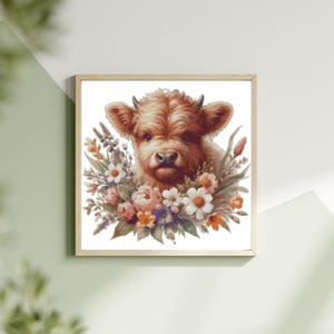 Modèle de point de croix vache Highland compatible avec le gardien