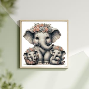 Prachtige olifant en haar baby pdf-patroon kruissteekpatroon Keeper