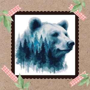 Cross Stitch Pattern Beautiful Grizzly Bear Double Exposure woods  Digital PDF Pattern Keeper Compatible
