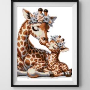 Prachtige giraf en haar baby pdf-kruissteekpatroonpatroon Keeper
