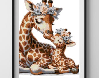 Schema punto croce - Giraffa e bambino - Download PDF - Compatibile con Pattern Keeper