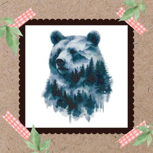 Cross Stitch Pattern Beautiful Grizzly Bear Double exposure woods Digital PDF Pattern Keeper Compatible
