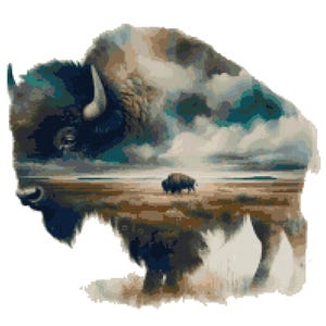 Cross Stitch Pattern - Bison Double Exposure - Pattern Keeper Combatable - PDF Digital Download