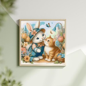 Patrón de punto de cruz - Gato y conejo - Compatible con Pattern Keeper - Descarga digital en PDF