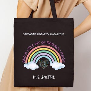 Personalized Teacher Rainbow Tote Bag, Teacher Canvas Tote, Cute Teacher Rainbow Tote, Teacher Appreciation, Kindergarten Teacher Tote Bag