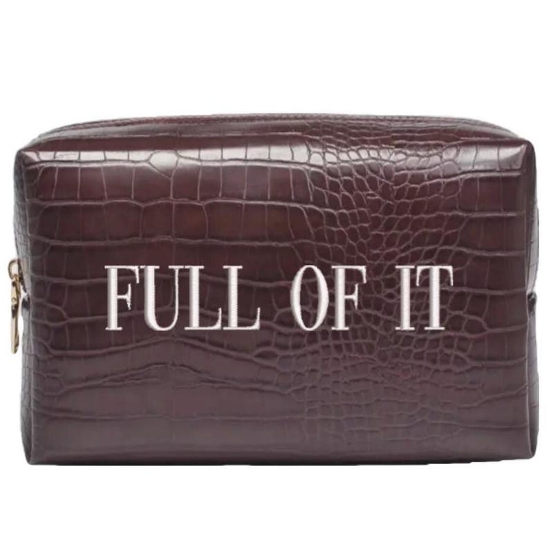 Croc Vegan Leather Embroidered Makeup Bag: Personalized Cosmetic Bag
