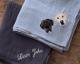Personalized Baby Blanket with Custom Dog Embroidery or Baby Name