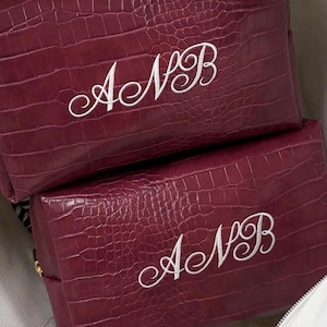 Croc Vegan Leather Embroidered Makeup Bag: Personalized Cosmetic Bag