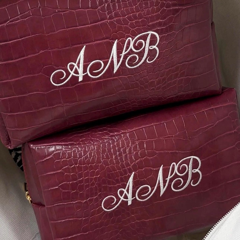 Croc Vegan Leather Embroidered Makeup Bag: Personalized Cosmetic Bag