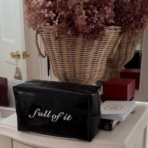 Croc Vegan Leather Embroidered Makeup Bag: Personalized Cosmetic Bag