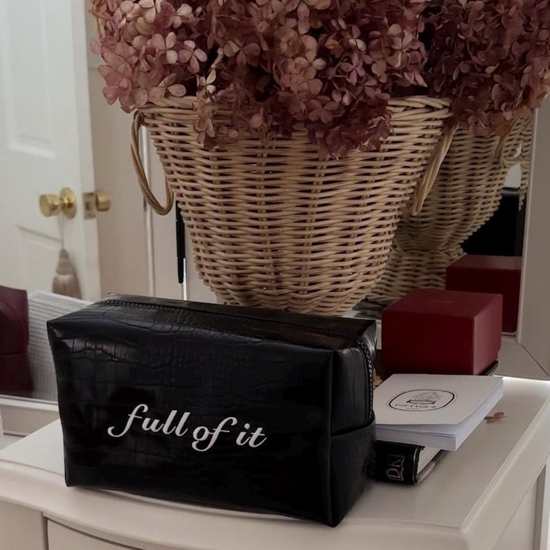 Croc Vegan Leather Embroidered Makeup Bag: Personalized Cosmetic Bag