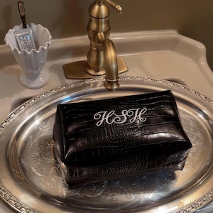 Croc Vegan Leather Embroidered Makeup Bag: Personalized Cosmetic Bag