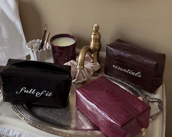 Croc Vegan Leather Embroidered Makeup Bag: Personalized Cosmetic Bag