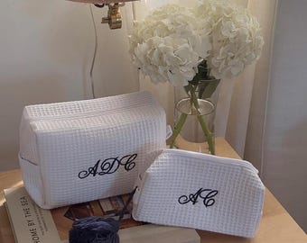 Personalized Embroidered White Waffle Cosmetic Bag