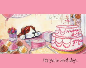 Birthday Card with Adorable Dog tempted by Sweets