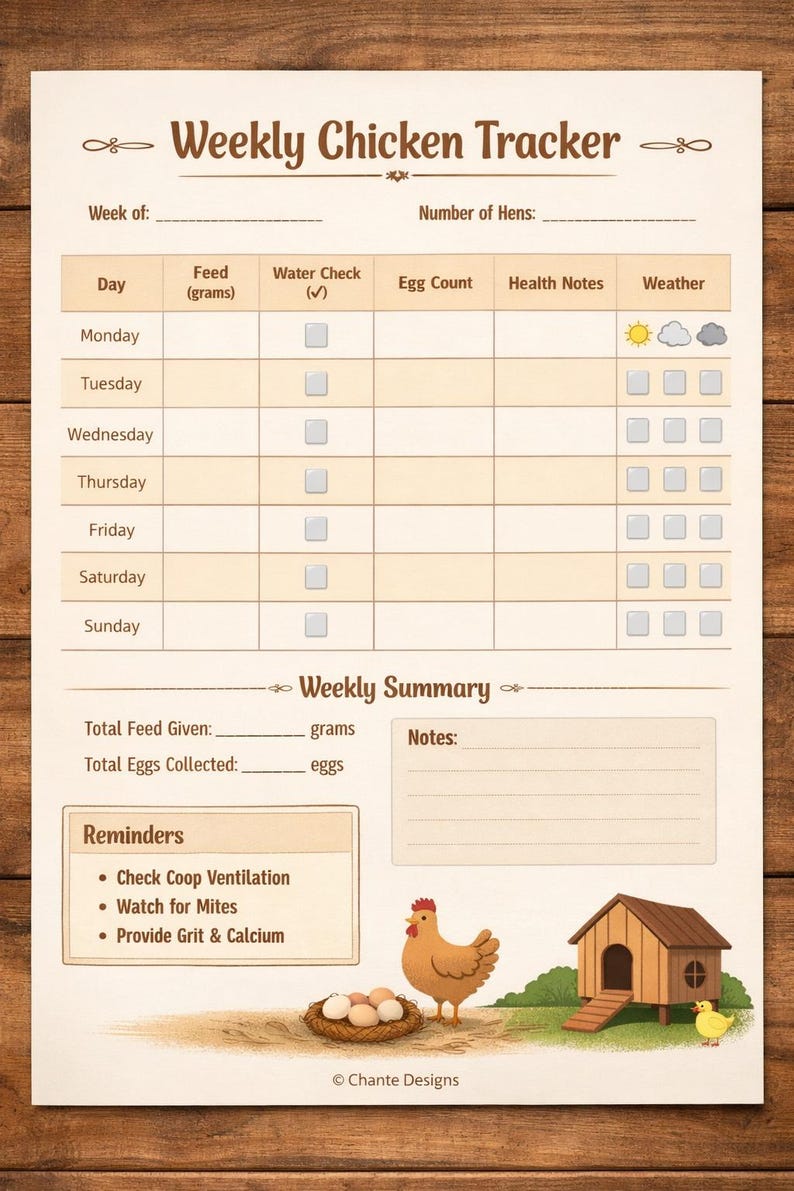 Weekly Chicken Tracker Printable | Farmhouse Chicken Care Log ...