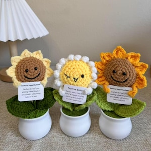Cute 3PCS Crochet plants,Handmade Crochet Sunflower/daisy plants,Emotional Support Crochet,Thank You For Helping Me Grow,Teacher&#39;s Gift