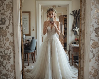 Ballgown Wedding Dress with Lace Bodice and Tulle Skirt
