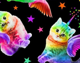 Rainbow Unicorn Cats Timeless Treasures Cotton Fabric