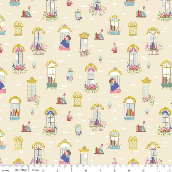 Beauty & the Beast Windows Cream- Riley Blake - Cotton Fabric