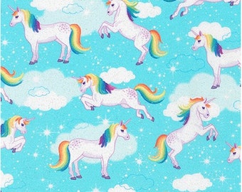 Aqua from Enchanted Unicorns Robert Kaufman - Cotton Fabric