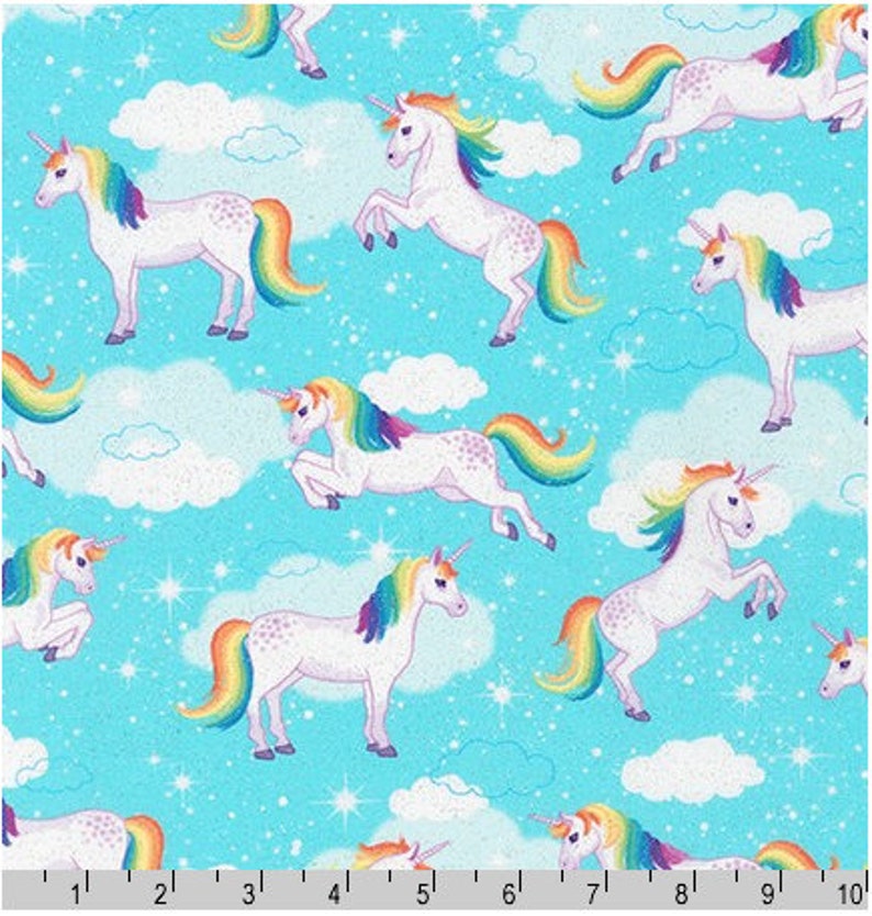 Aqua from Enchanted Unicorns Robert Kaufman Cotton Fabric