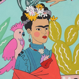 Frida con Las Plumas - Teal - Alexander Henry Fabric - Cotton Fabric