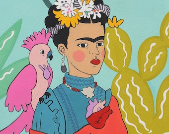 Frida con Las Plumas - Teal - Alexander Henry Fabric - Cotton Fabric