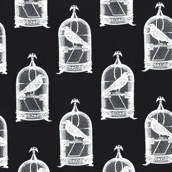 Nevermore Jackdaws Crow Bird Cage Fabric - Michael Miller - Cotton Fabric