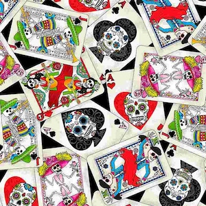 Tarjetas del Día de los Muertos- Tesoros Negros-Atemporales- Tela de Algodón