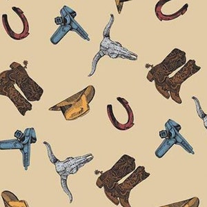 John Wayne Cowboy Accessories - Tan - Riley Blake - Cotton Fabric