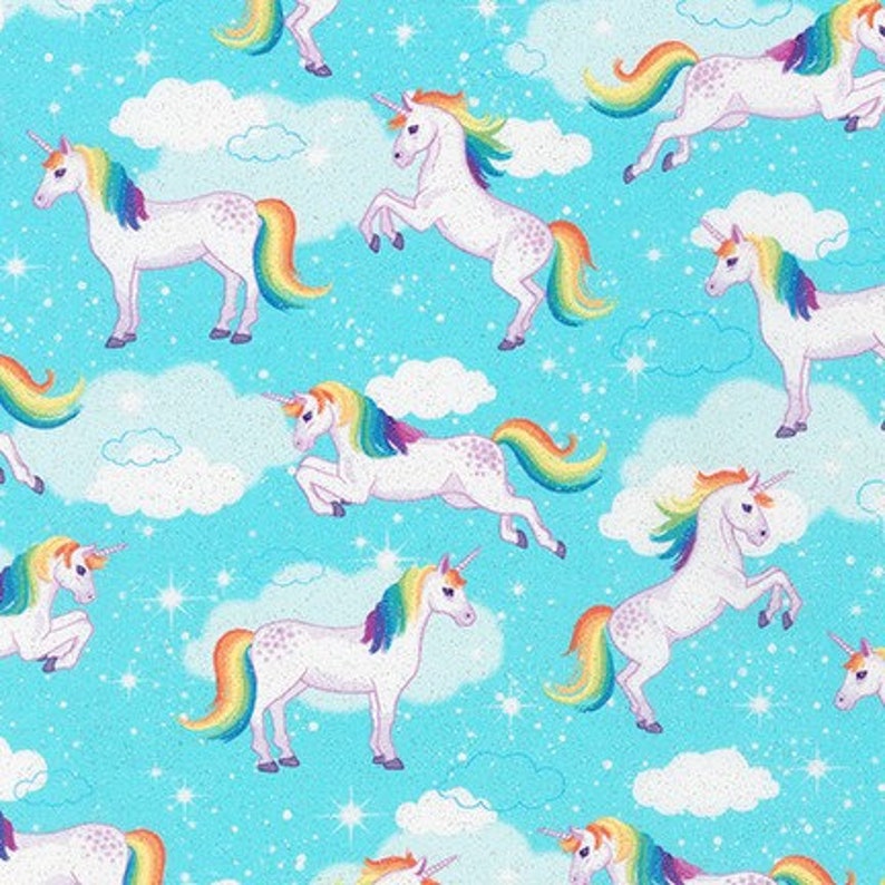 Aqua from Enchanted Unicorns Robert Kaufman Cotton Fabric