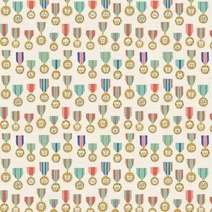 Best in Show Dog Medals Cream - Paintbrush Studio Fabrics - Dog Cotton Fabric