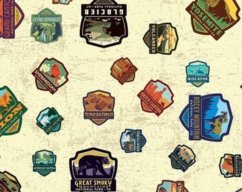 National Parks Patches Cream - Riley Blake - Cotton Fabric
