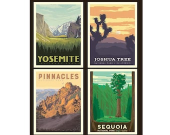 4 Panels - Large National Parks Posters Pillow Panel California - Black - Riley Blake - Cotton Fabric