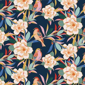 Magnolia Wonderland / Main Navy - Paintbrush Studio Fabrics - Cotton Fabric
