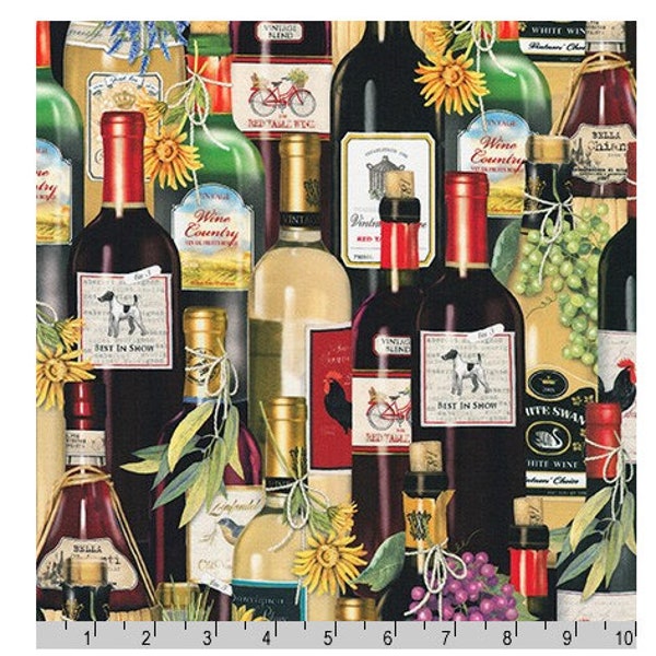 Wine Bottles by Mary Lake - Robert Kaufman Fabrics - Cotton Fabric