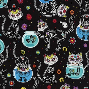 死者の日の猫 - 永遠の宝物 - コットン生地
