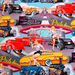 Phil's Drive-In pin-up fabric Alexander Henry Scenic Cotton Fabric image 1