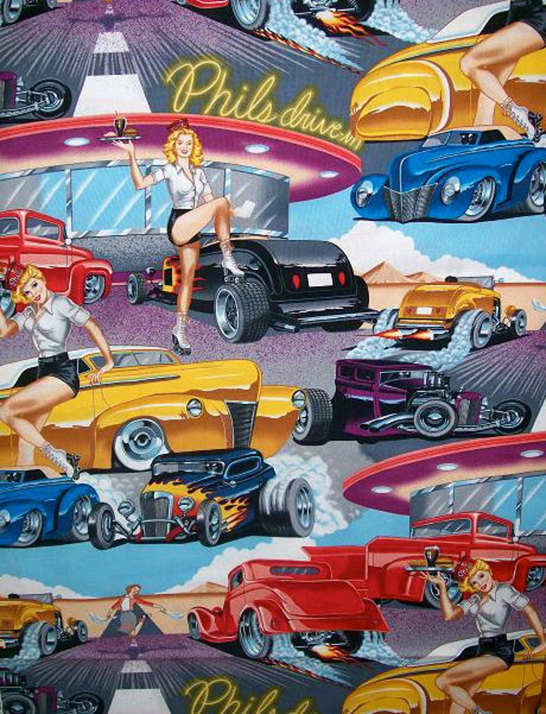 Phil's Drive-In pin-up fabric Alexander Henry Scenic Cotton Fabric image 2