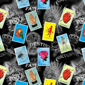 Mexican Lottery Loteria Bingo Card - Black - Print Concepts Inc - Cotton Fabric